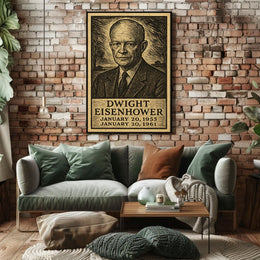 Eisenhower Portrait Midcentury Woodcut Patriotic Poster