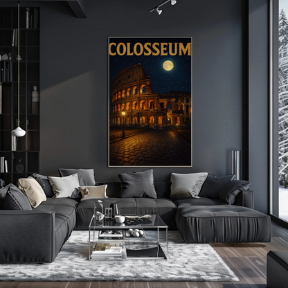 Colosseum Rome Moonlit Night Travel Poster