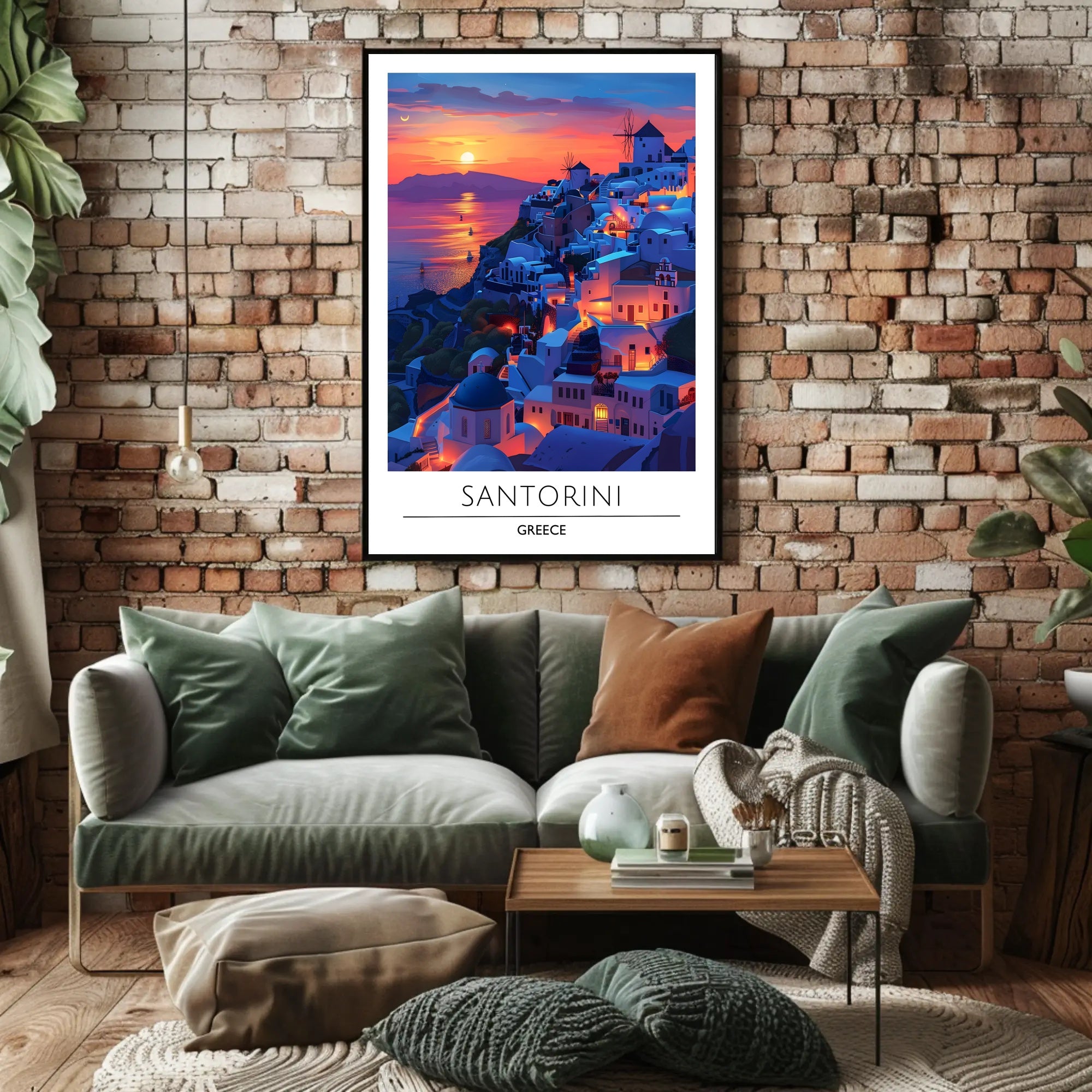 Santorini Sunset Romance Scenic Travel Poster