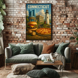 Connecticut Landmarks and Cuisine Poster
