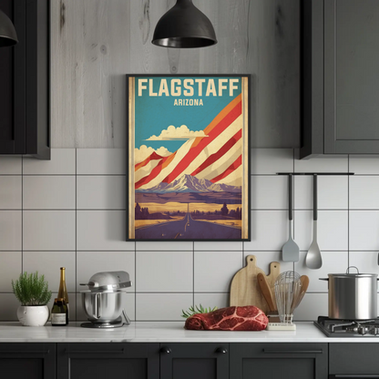 Flagstaff Arizona Mountains Roadscape Vintage Travel Poster