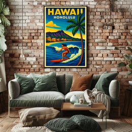 Surfing In Honolulu Poster
