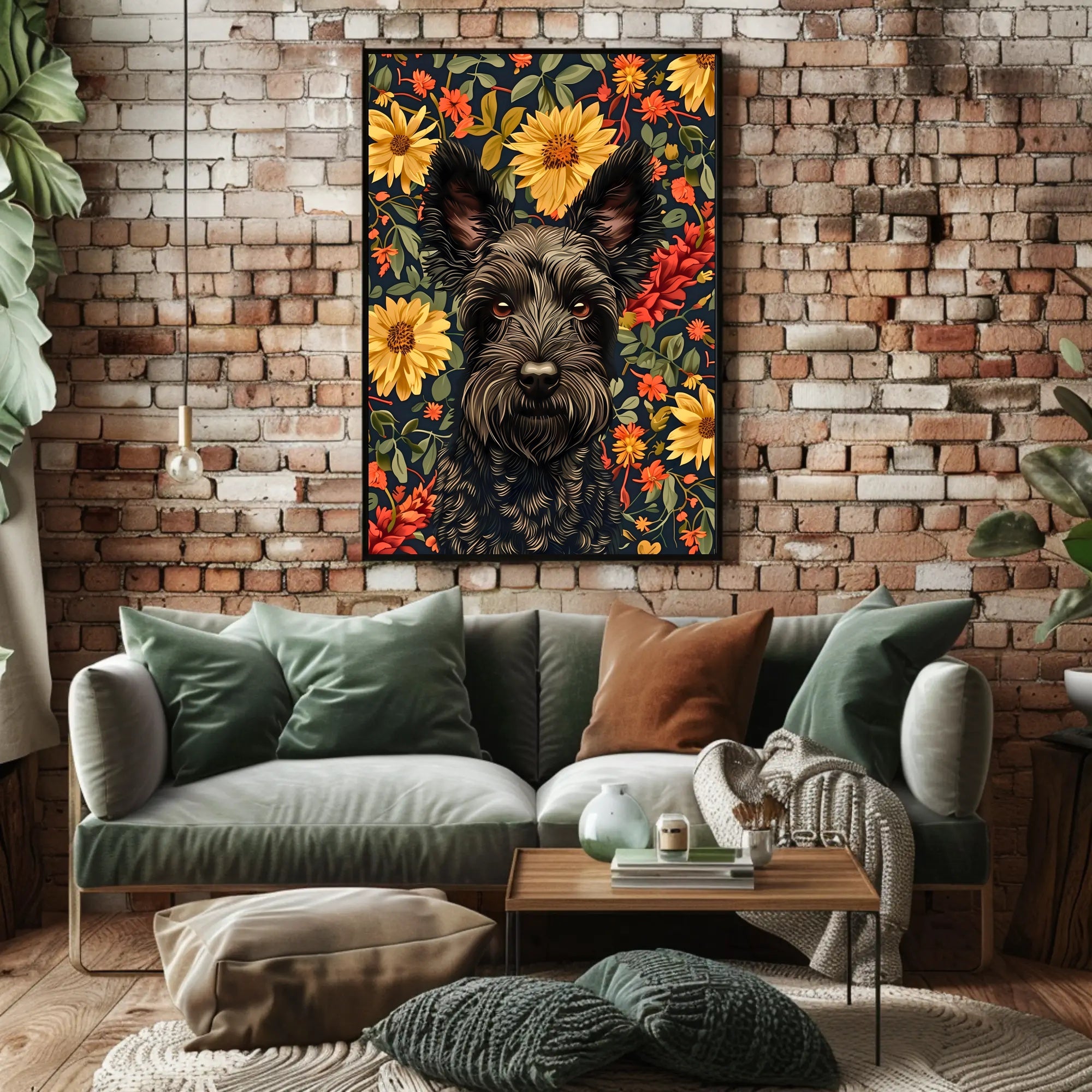 Floral Canine Portrait Wall Art Print