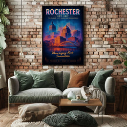 Rochester The Flour City Skyline Poster Retro Wall Art