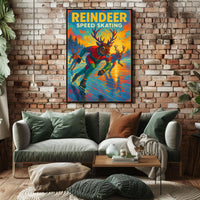 Speed Skating Reindeer Winter Wonderland Sports Poster