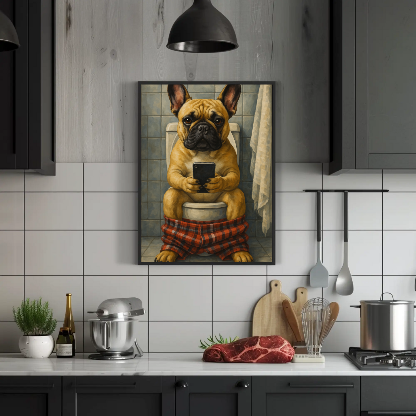 French Bulldog Pooping Vintage Poster