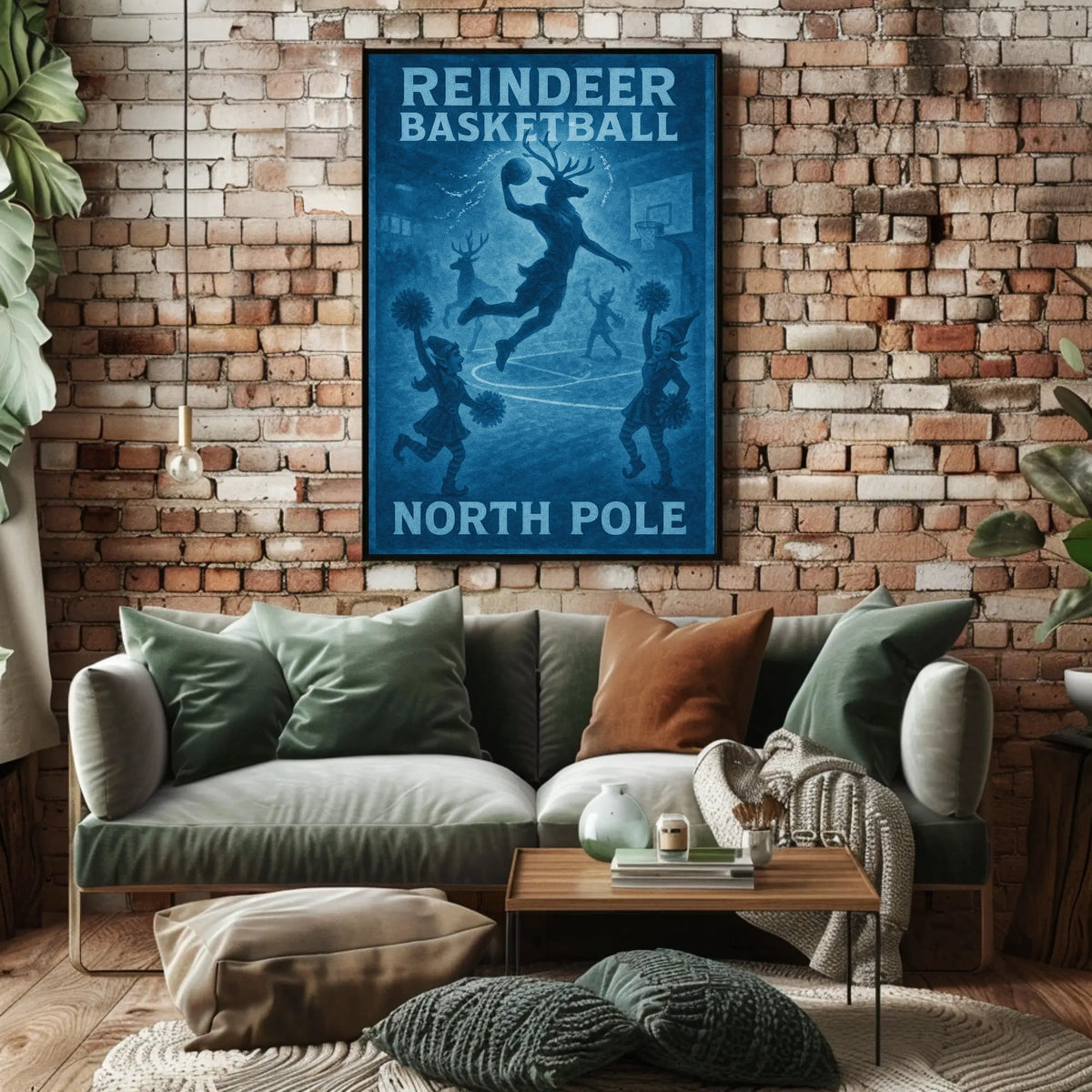 Reindeer Basketball At The North Pole Poster
