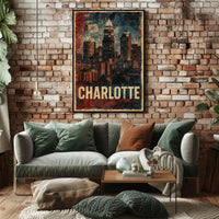 Charlotte Skyline Vintage Urban Retro Collectors Poster