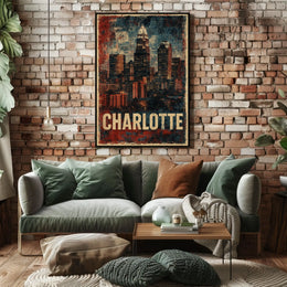 Charlotte Skyline Vintage Urban Retro Collectors Poster