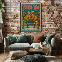Christmas Wrestling Reindeer Festive Holiday Poster Art
