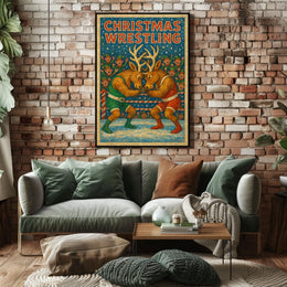 Christmas Wrestling Reindeer Festive Holiday Poster Art