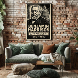 Benjamin Harrison 23rd President of the United States B & W Comic Sketch Poster