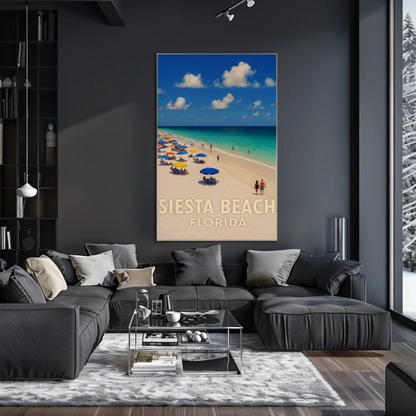 Siesta Beach Florida Umbrellas Blue Ocean Poster Poster