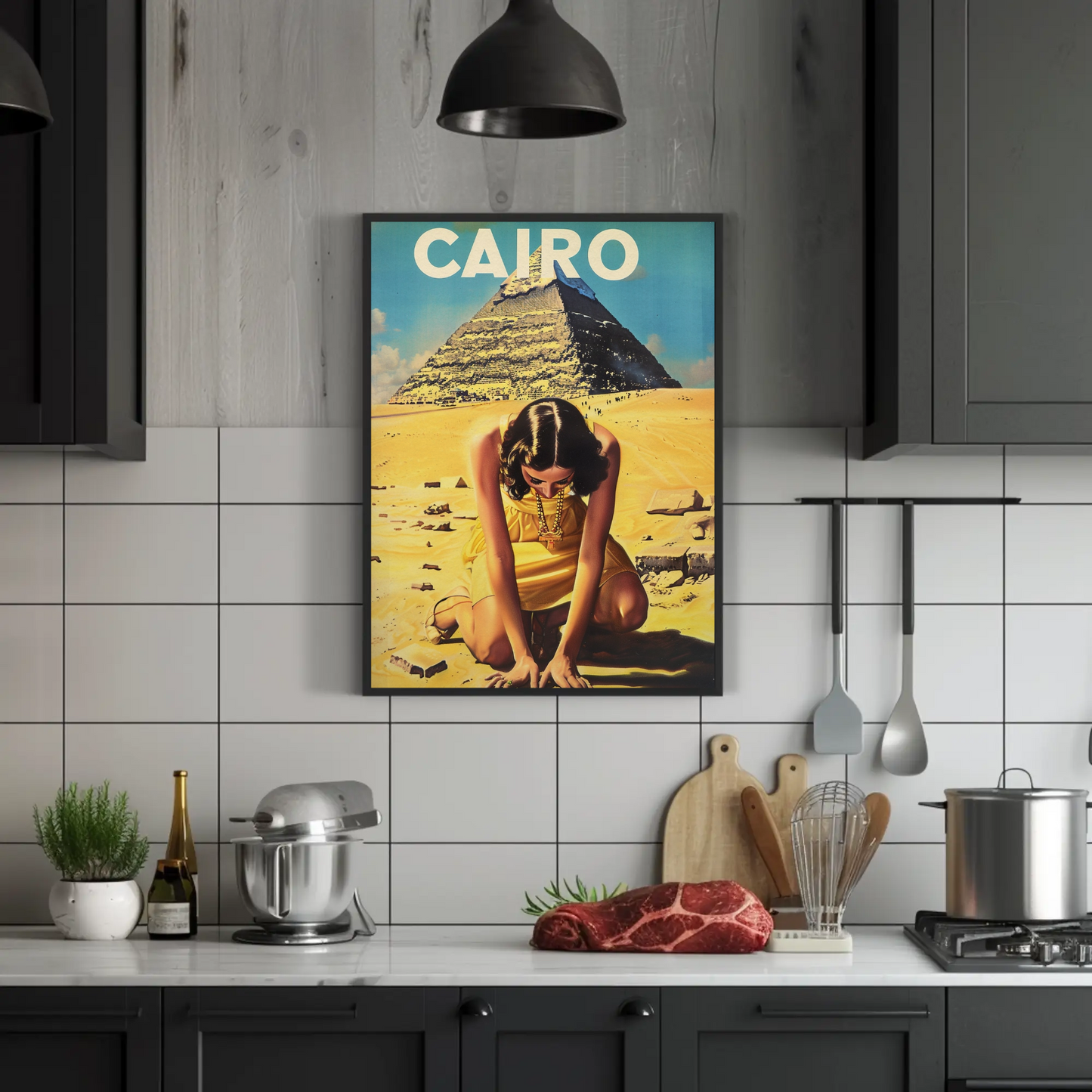 Cairo Egypt Pyramid Desert Woman Vintage Travel Poster