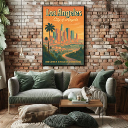 Los Angeles Retro Skyline Travel Poster Art Print