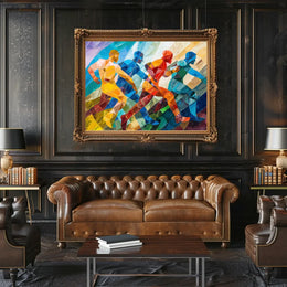 Dynamic Abstract Athletes: Vibrant Geometric Art Poster