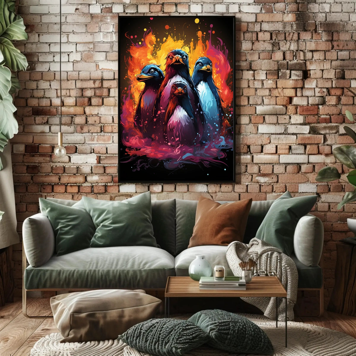 Vibrant Abstract Penguins Poster: Colorful Animal Art