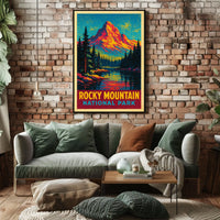 Rocky Mountain Sunrise Vintage Travel Retro Mid Century Scenic Landscape Collector Poster