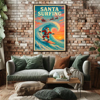 Santa Surfing Christmas Wave Vintage Poster Art