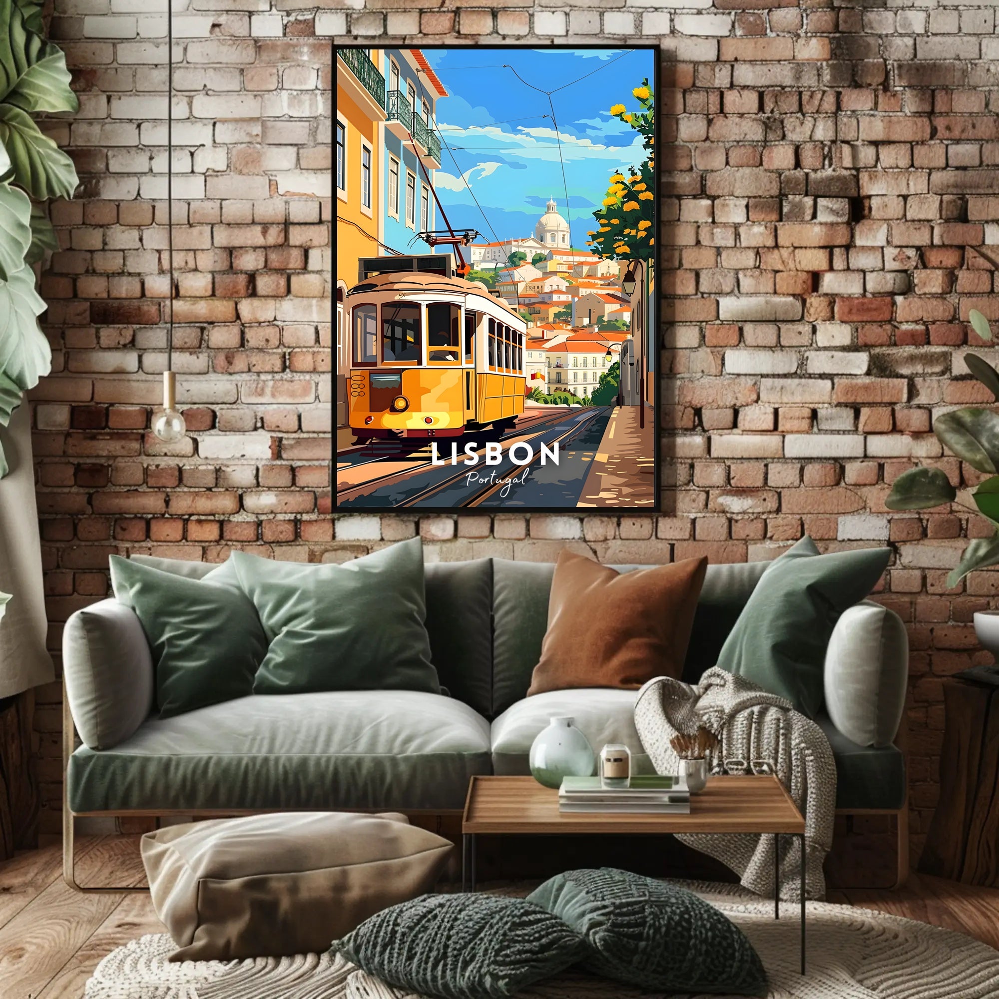 Lisbon Yellow Tram Cityscape Travel Poster