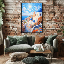 Santorini Coastal Art Print with Mediterranean Flair - Travel Poster