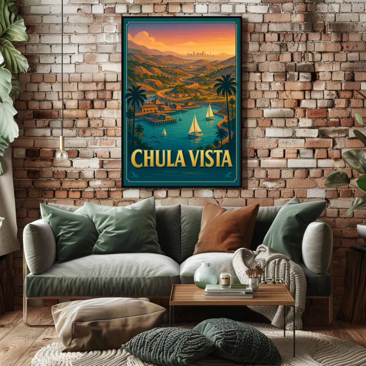 Chula Vista Scenic View Vintage Coastal Sailboats Poster