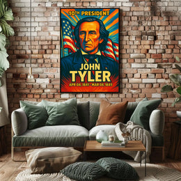 John Tyler 10th President of the United States Colorful Comic Book Style Poster