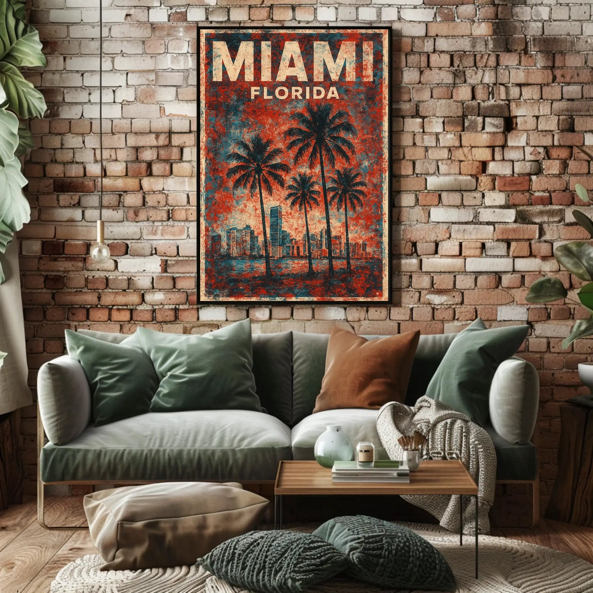 Miami Retro Vibes Vintage Cityscape Travel Art Deco Coastal Nostalgic Urban Sunset Poster