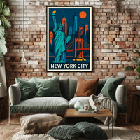 New York City Iconic Landmarks Poster Geometric Wall Art