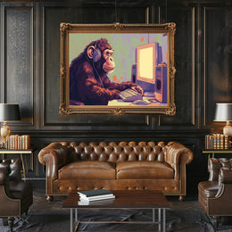Chimpanzee with Headphones Retro Computer Poster