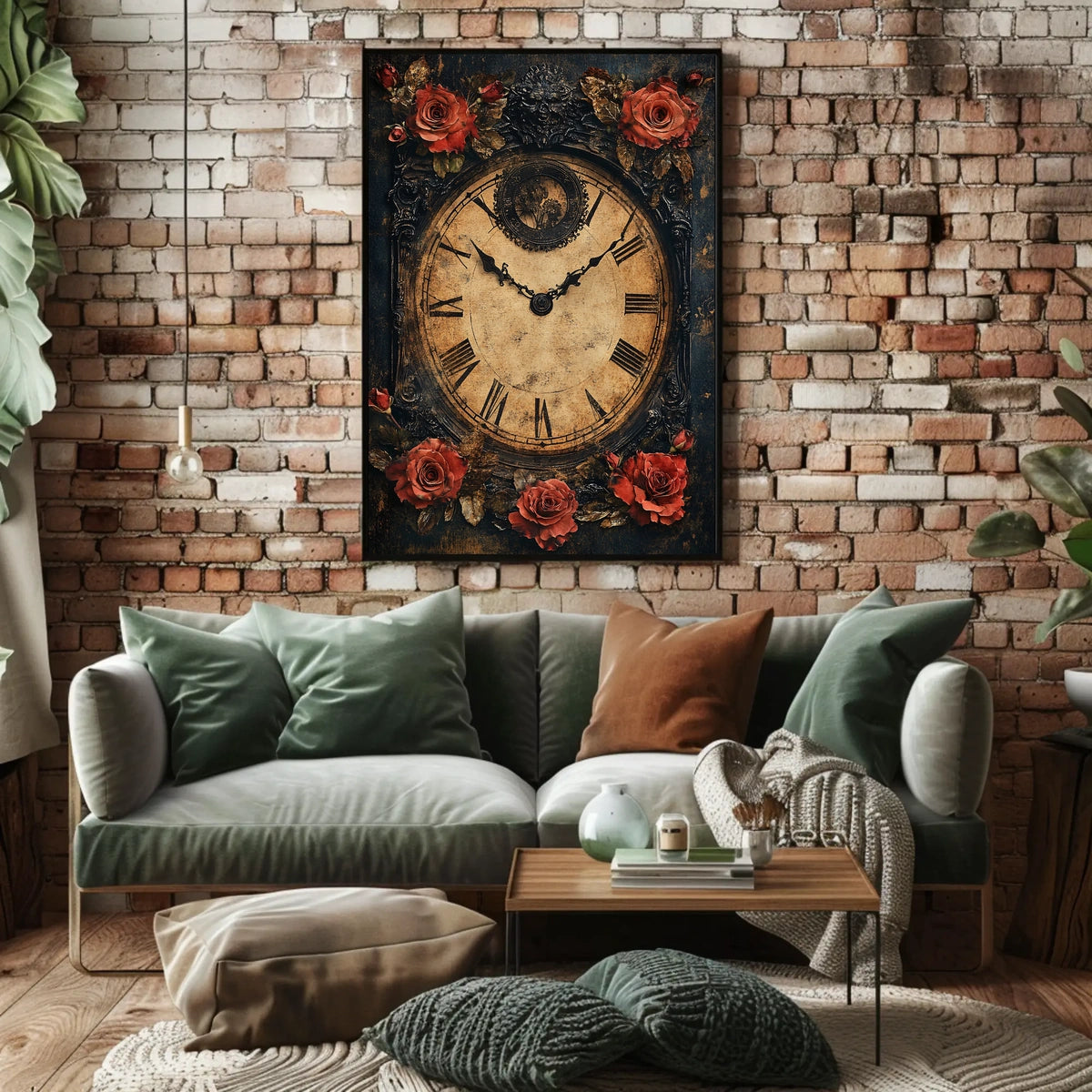 Vintage Clock with Roses Artistic Cultural Heritage Poster