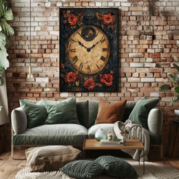 Vintage Clock with Roses Artistic Cultural Heritage Poster