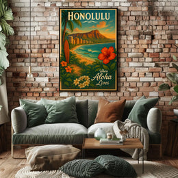 Honolulu Vintage Travel Poster Tropical Paradise Adventure