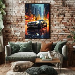 Futuristic Sports Car in Vibrant Cityscape - Futuristic Sci-Fi Poster