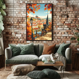 Autumn Cityscape Vintage Travel Poster Art Print