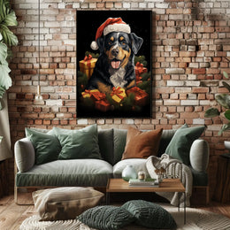 Festive Dog with Santa Hat Holiday Poster