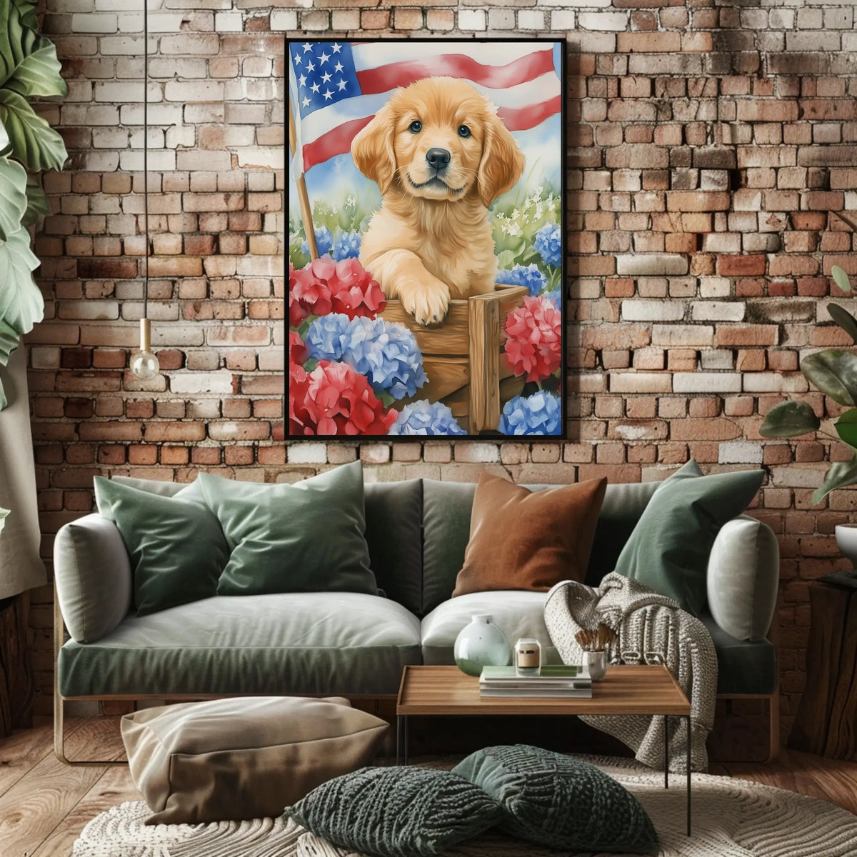 Golden Retriever Puppy In A Wagon With Flowers Poster