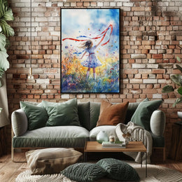 Vibrant Young Girl Spinning Ribbon Decorative Artwork Poster