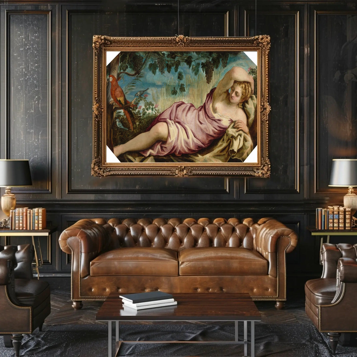 Renaissance Art Scene with Parrot and Nature - Artistic Poster