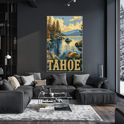 Lake Tahoe Sunset Pines Mountain Travel Poster