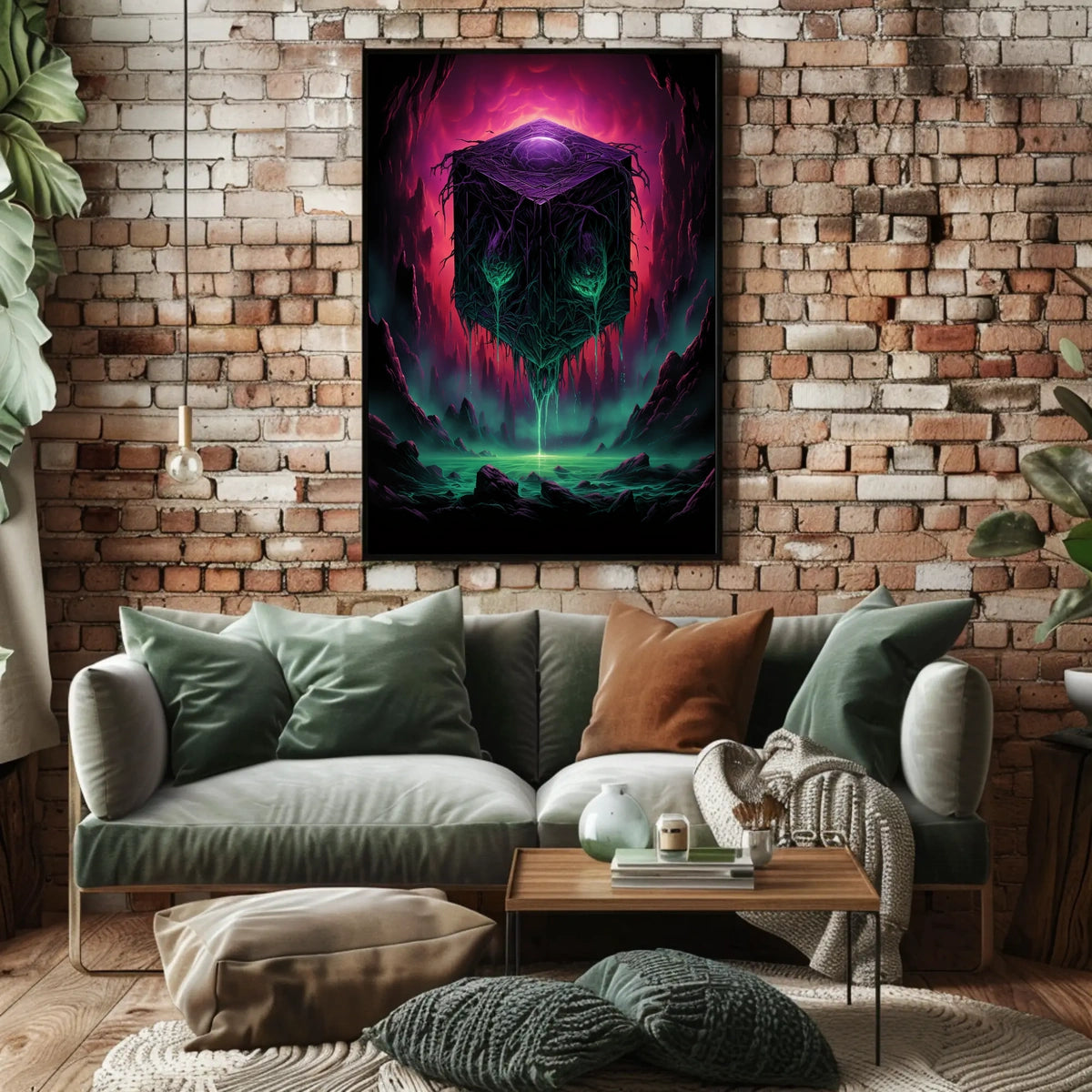 Mystical Cube In A Surreal Landscape Poster