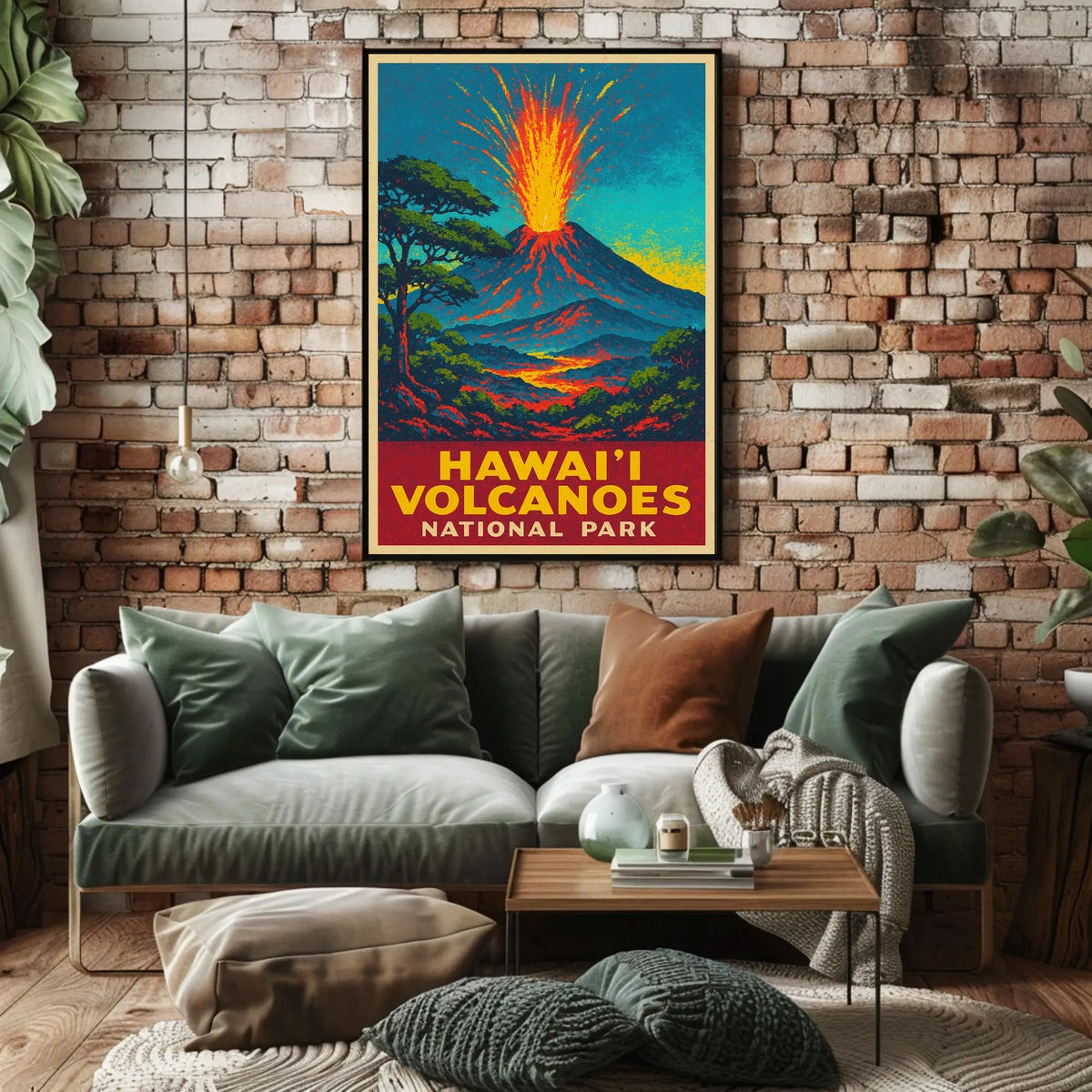 Hawaii Volcanoes Travel Art Deco Poster