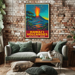 Hawaii Volcanoes Travel Art Deco Poster