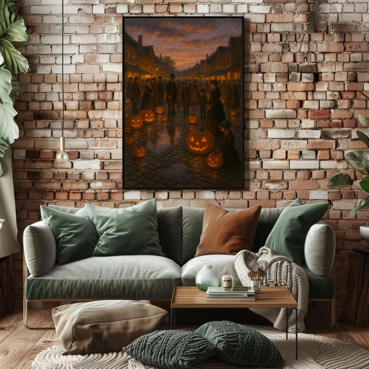 Nostalgic Victorian Halloween Village Impressionism Poster