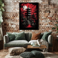 Mystical Pagoda Under A Blood Moon Poster