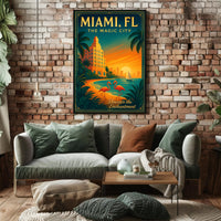 Miami Sunset Magic: Vintage Travel Art Poster