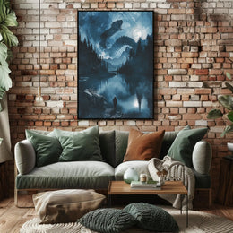 Epic Serpent Encounter in Mystical Landscape Fantasy Poster PosterGoat