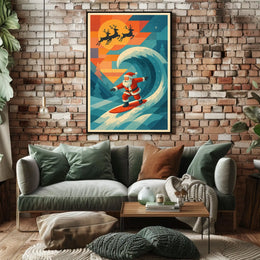 Santa Surfing Retro Holiday Adventure Poster
