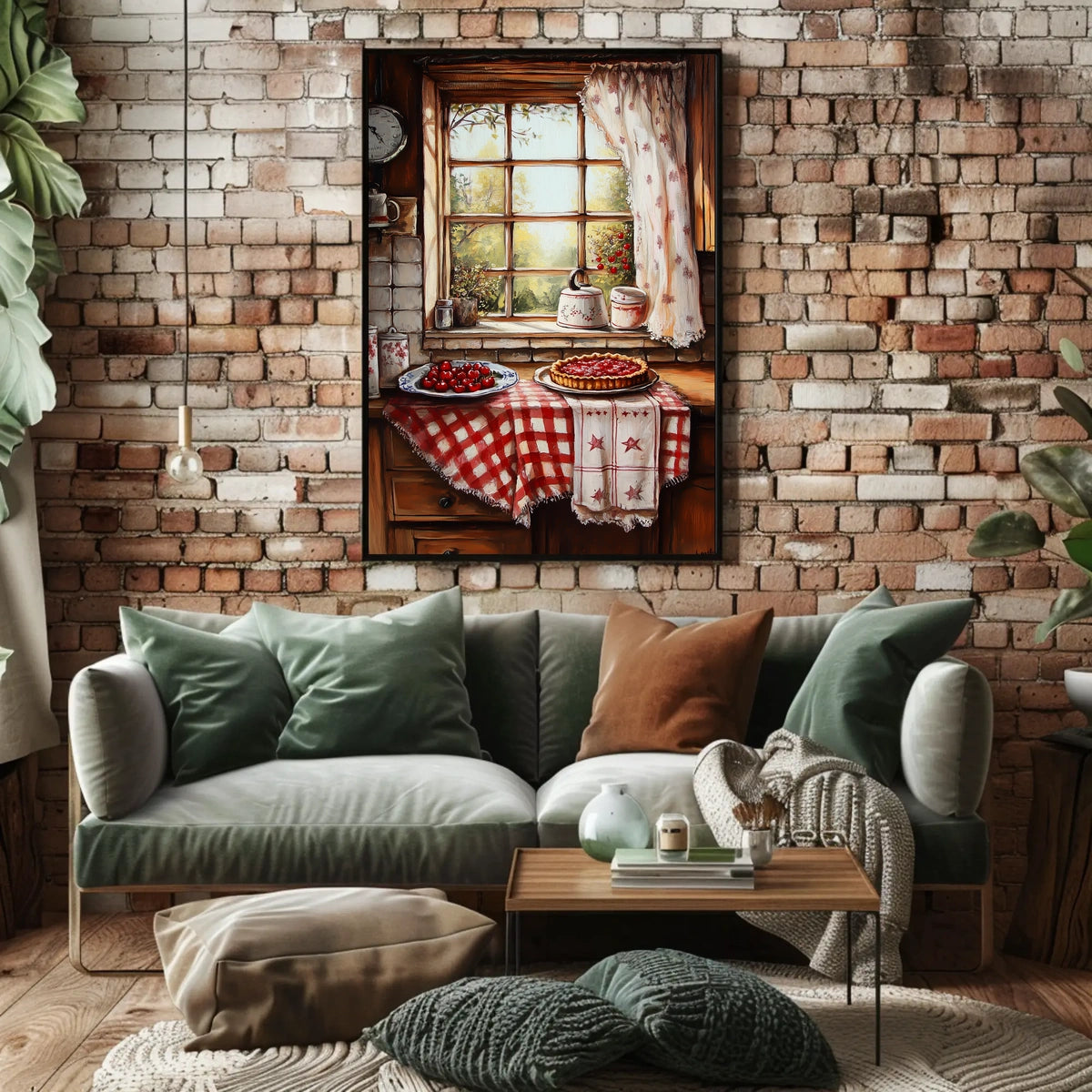 Cozy Grandma Kitchen With Cherry Pie Scene Vintage Poster