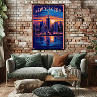 New York City Skyline at Sunset Poster Modern Wall Art